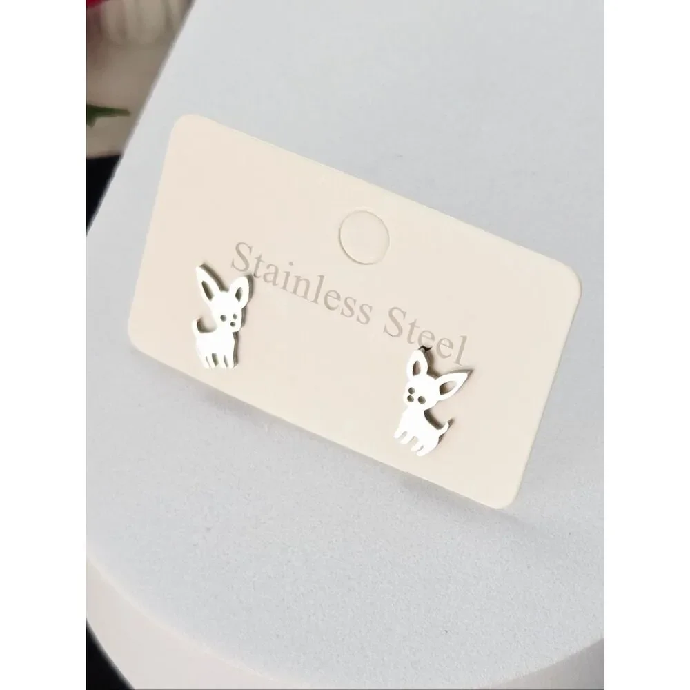 Silver Chihuahua Stud Earrings Tiny Dog Stainless Steel Dainty Pet Mom Novelty